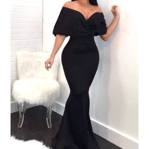 Off shoulder black satin mermaid dress